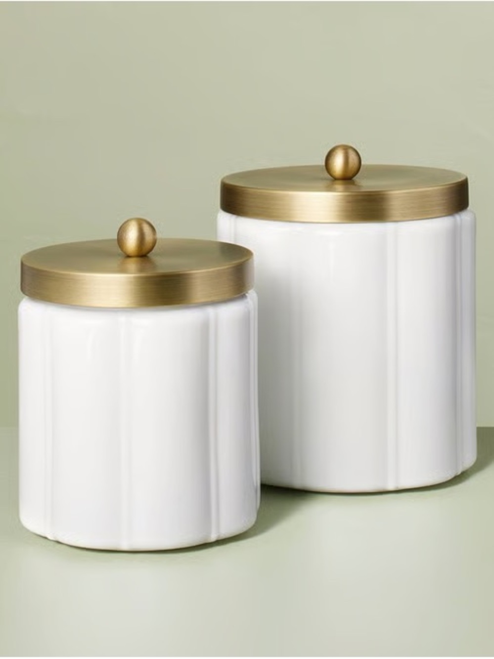Large & Small Milk Glass Bath Canister w Metal Lid Brass Finish - Hearth & Hand